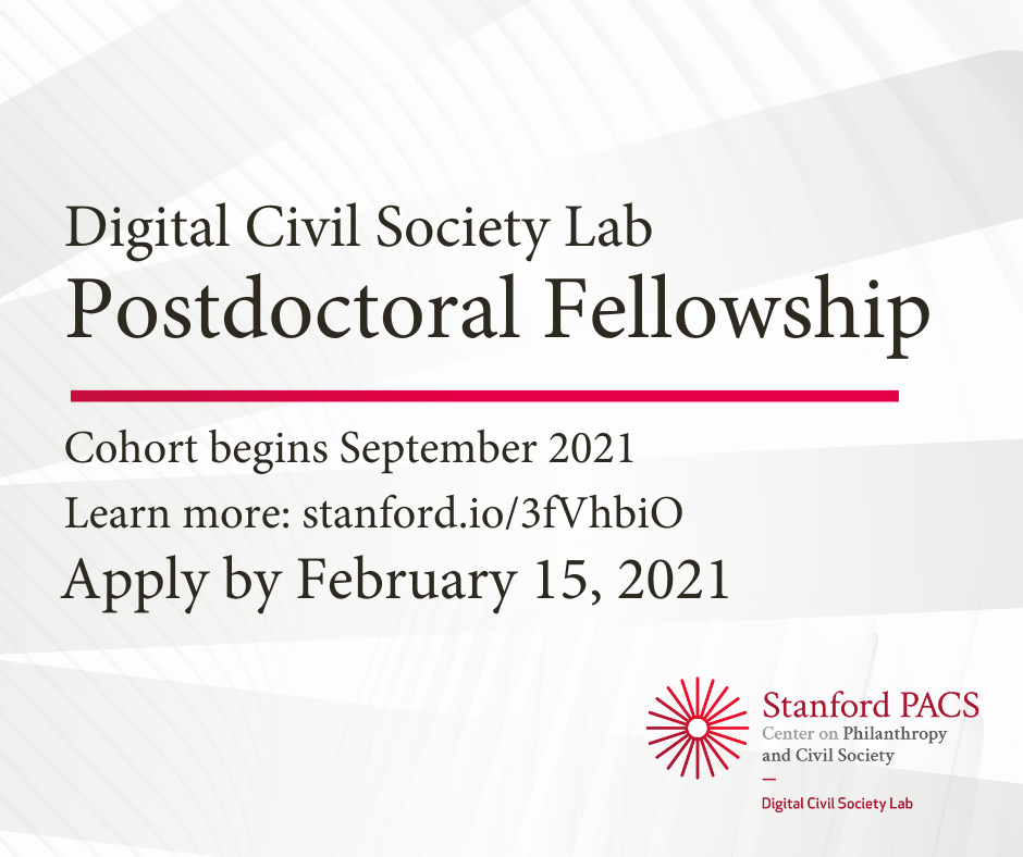 Digital Civil Society Lab Postdoctoral Fellowship Stanford PACS